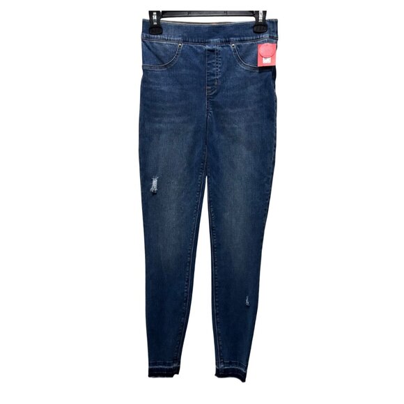 Spanx Distressed Denim Ankle Leggings Raw Hem Medium Wash Size S - Picture 4 of 11